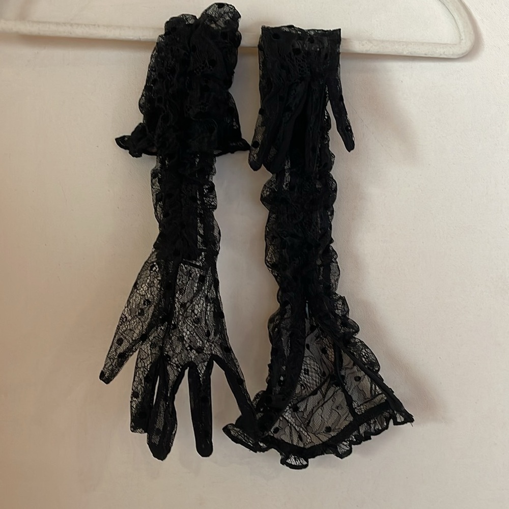 For Love And Lemons Black Mini Dress Ruffles with Gloves! - Picture 9 of 9